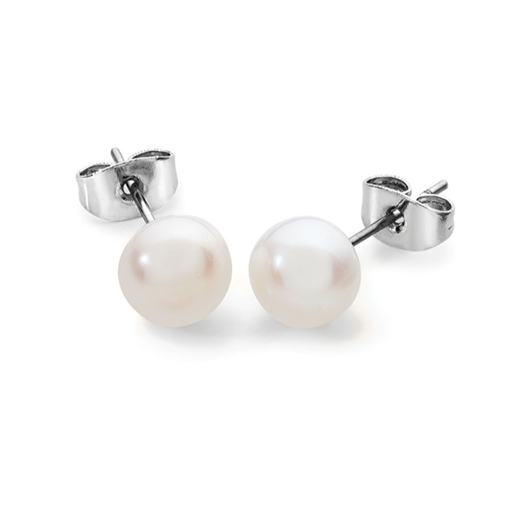Tipperary Crystal Silver Medium Pearl Stud Earrings